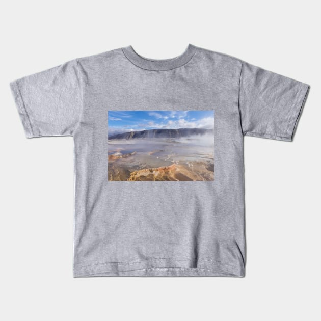 Steaming Colorful Landscape in Yellowstone Kids T-Shirt by SafariByMarisa